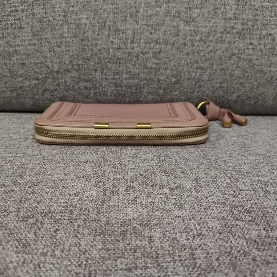 Chloe 經典 Marcie 粉膚色荔枝皮 拉鍊 零錢 信用卡 長夾 錢包 皮夾 漂亮收藏品-9