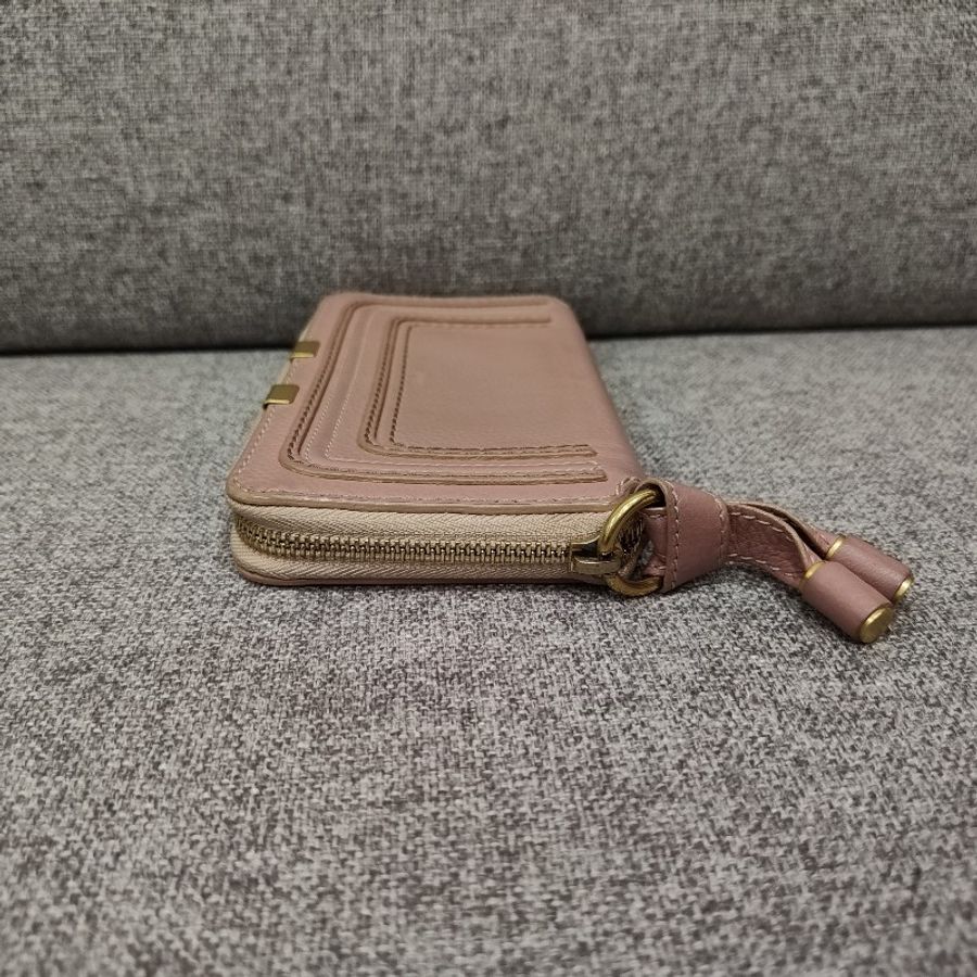 Chloe 經典 Marcie 粉膚色荔枝皮 拉鍊 零錢 信用卡 長夾 錢包 皮夾 漂亮收藏品-10