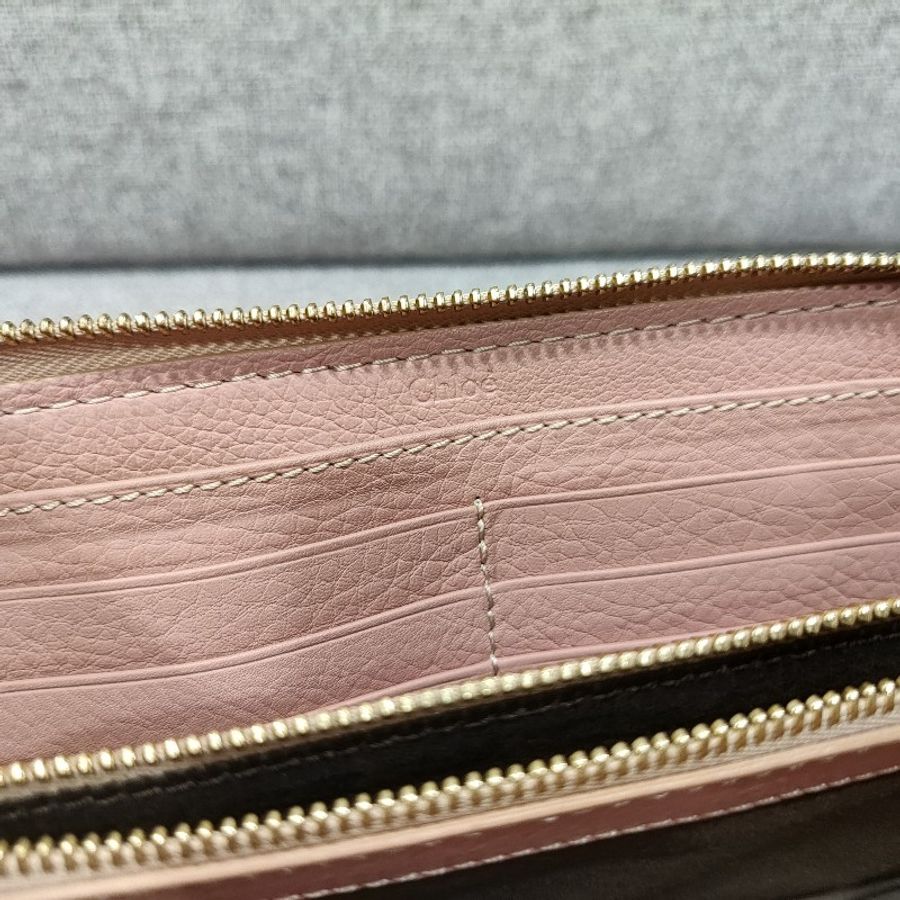 Chloe 經典 Marcie 粉膚色荔枝皮 拉鍊 零錢 信用卡 長夾 錢包 皮夾 漂亮收藏品-12