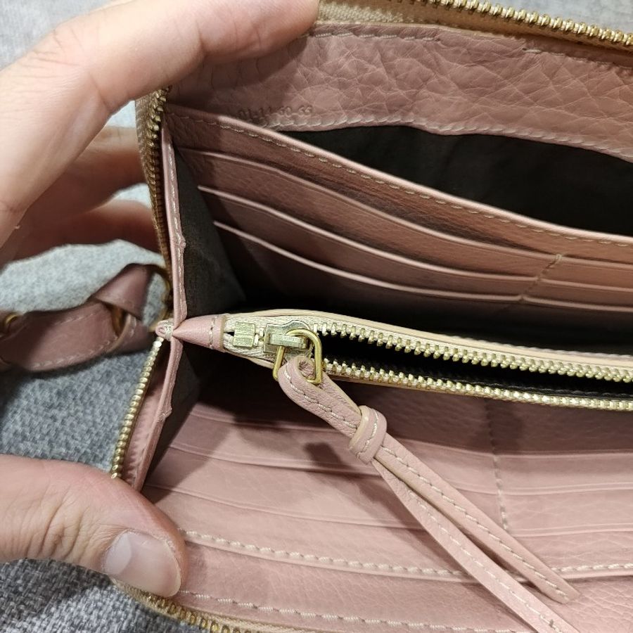 Chloe 經典 Marcie 粉膚色荔枝皮 拉鍊 零錢 信用卡 長夾 錢包 皮夾 漂亮收藏品-15