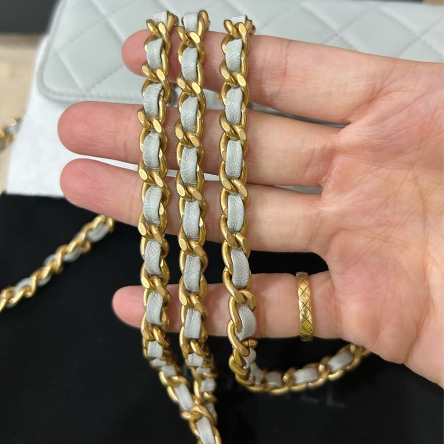 #超甜出清 chanel 香奈兒金球woc 晶片款 寶寶藍 淡金金球鏈條包-3