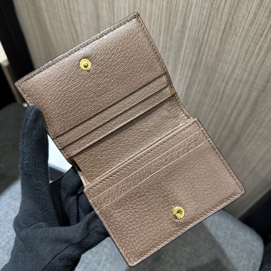 GUCCI 523155 PVC 咖啡邊綠紅綠GG金釦短夾 皮夾-6