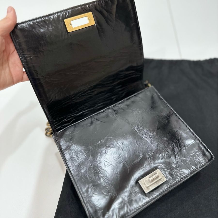Chanel 香奈兒 黑金 2.55 handle 油蠟牛皮 風琴包 方盒子 斜背包 手提包 肩背包 鍊條包 側背包-29