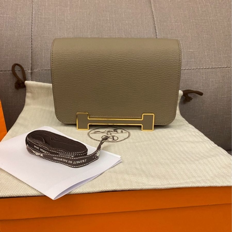 Hermes Geta大象灰金扣 小康康包 購證影本大全配-0