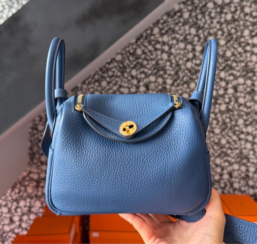 🌈Hermes💙Mini Lindy一代💙S4深邃藍金扣🌟98.5新🌟TC皮🌟-2