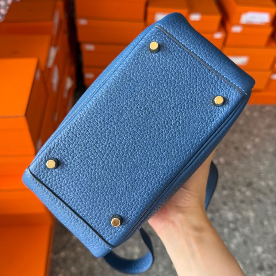 🌈Hermes💙Mini Lindy一代💙S4深邃藍金扣🌟98.5新🌟TC皮🌟-4