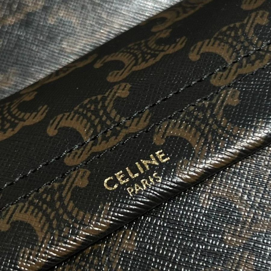 🎉新品好折扣✨Celine 188382 標誌印花牛皮革中號背包 棕黑色-7