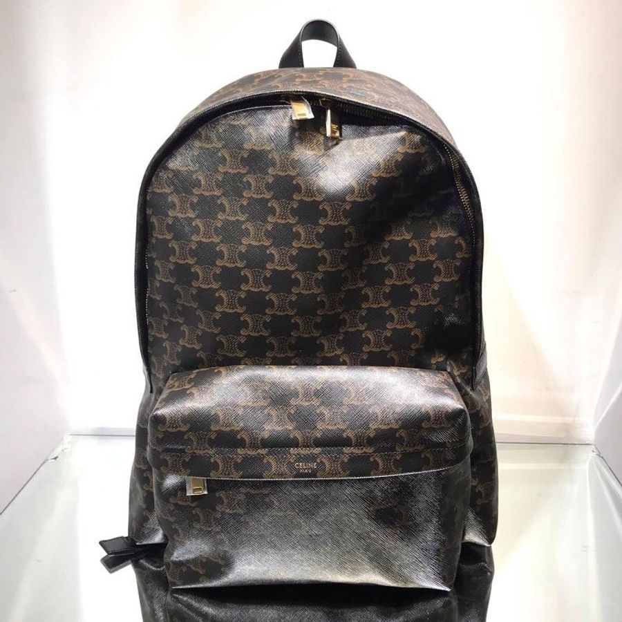 🎉新品好折扣✨Celine 188382 標誌印花牛皮革中號背包 棕黑色-11