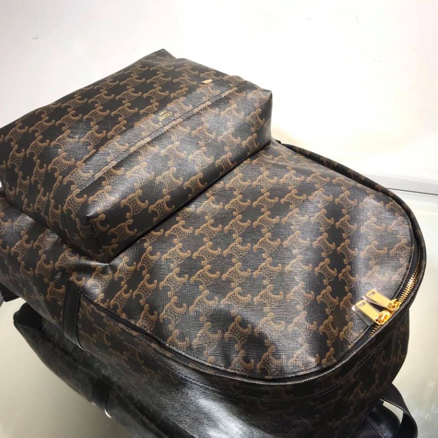 🎉新品好折扣✨Celine 188382 標誌印花牛皮革中號背包 棕黑色-12