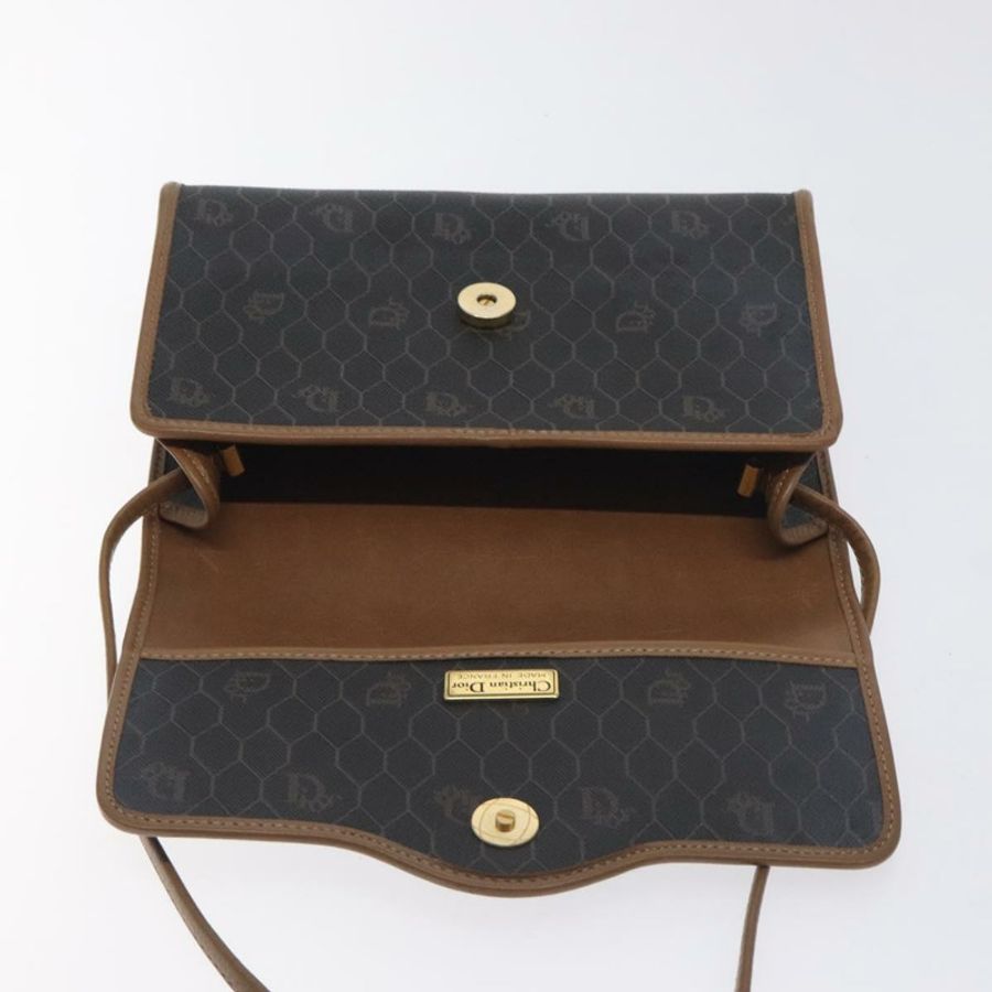 【日本直送】Christian Dior 蜂巢帆布肩背包 PVC 黑色金色 正品 SW976-9