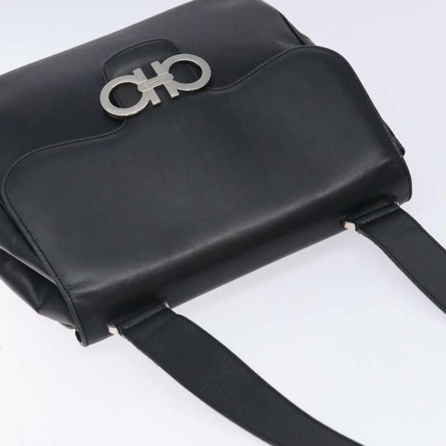 【日本直送】Salvatore Ferragamo Gancini 單肩包 皮革 黑色 銀色 正品 gh280-5