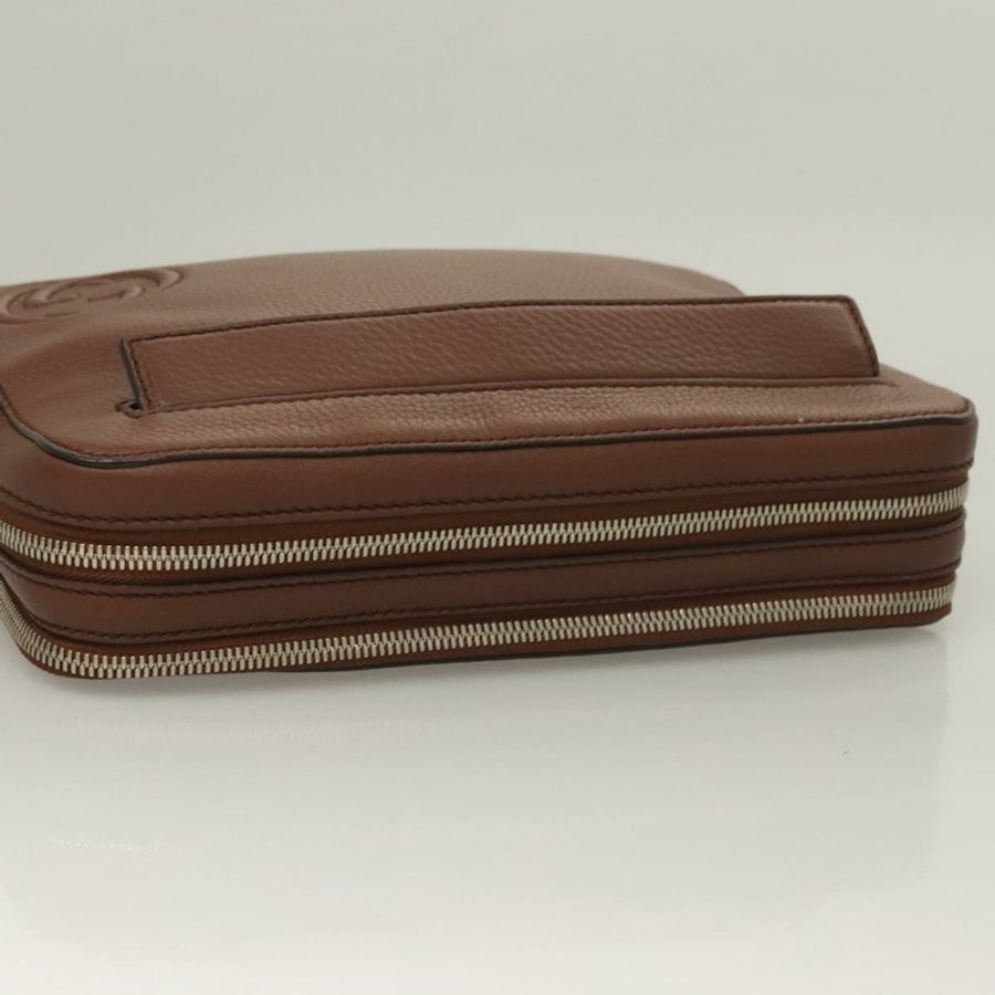 【日本直送】GUCCI 棕色銀色皮革手拿包 337083 正品 sw1217-4