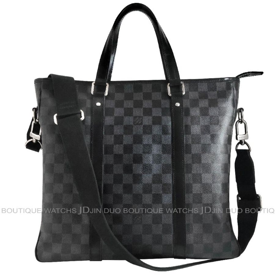 金鐸精品~2475 LOUIS VUUTTON LV 路易威登 N41259 Tadao PM中型黑灰色棋盤格紋 手提側肩背托特包 公事包-0