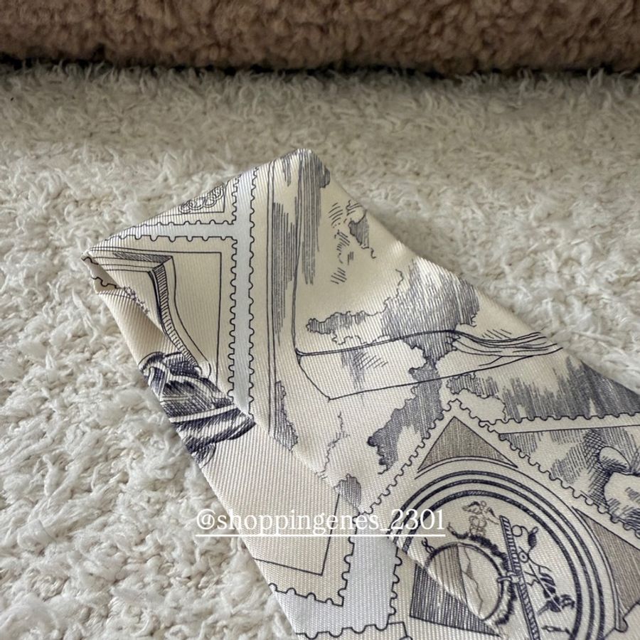 愛馬仕 Hermes 全新品 twilly 福寶集郵章 灰白色-1