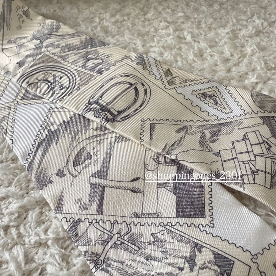 愛馬仕 Hermes 全新品 twilly 福寶集郵章 灰白色-2
