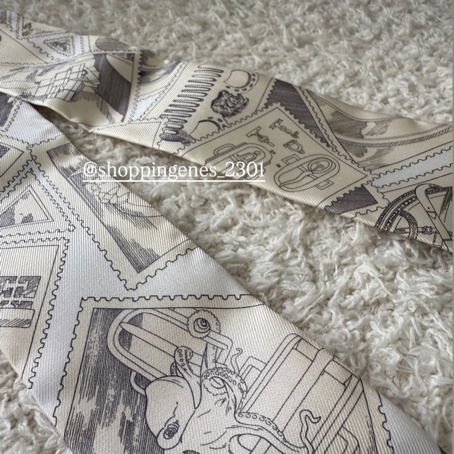 愛馬仕 Hermes 全新品 twilly 福寶集郵章 灰白色-3
