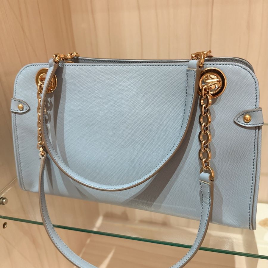 全新 SALVATORE FERRAGAMO Authentic 菲拉格慕 天藍色 肩背包 手提包 全新久放閒置品-1