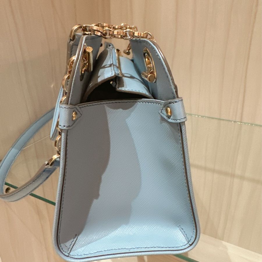 全新 SALVATORE FERRAGAMO Authentic 菲拉格慕 天藍色 肩背包 手提包 全新久放閒置品-11