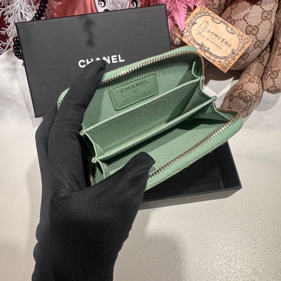 Chanel 荔枝湖水綠三層卡包/零錢包/王吉娜古董精品-5