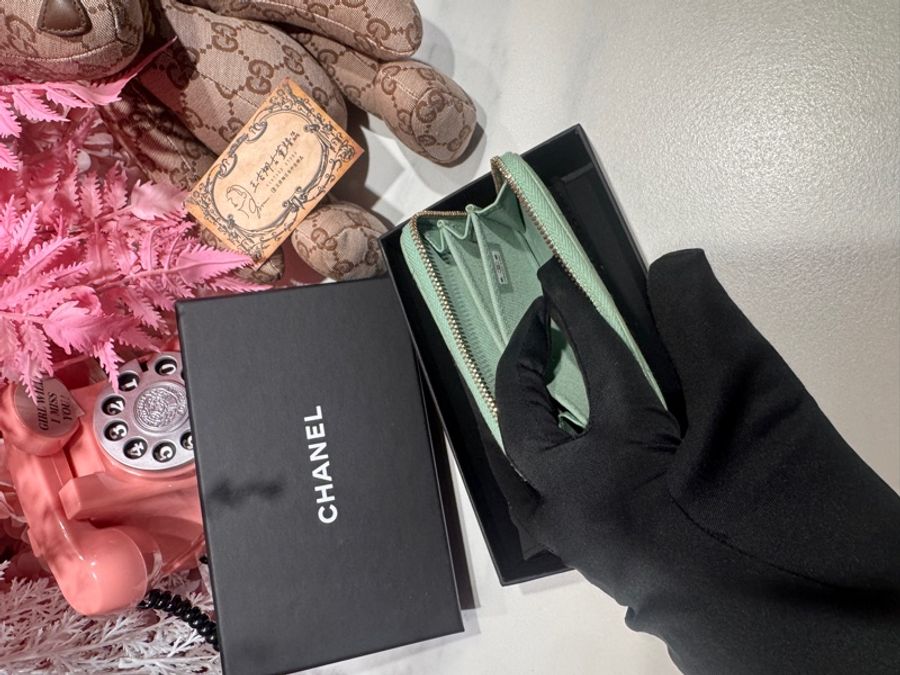 Chanel 荔枝湖水綠三層卡包/零錢包/王吉娜古董精品-6