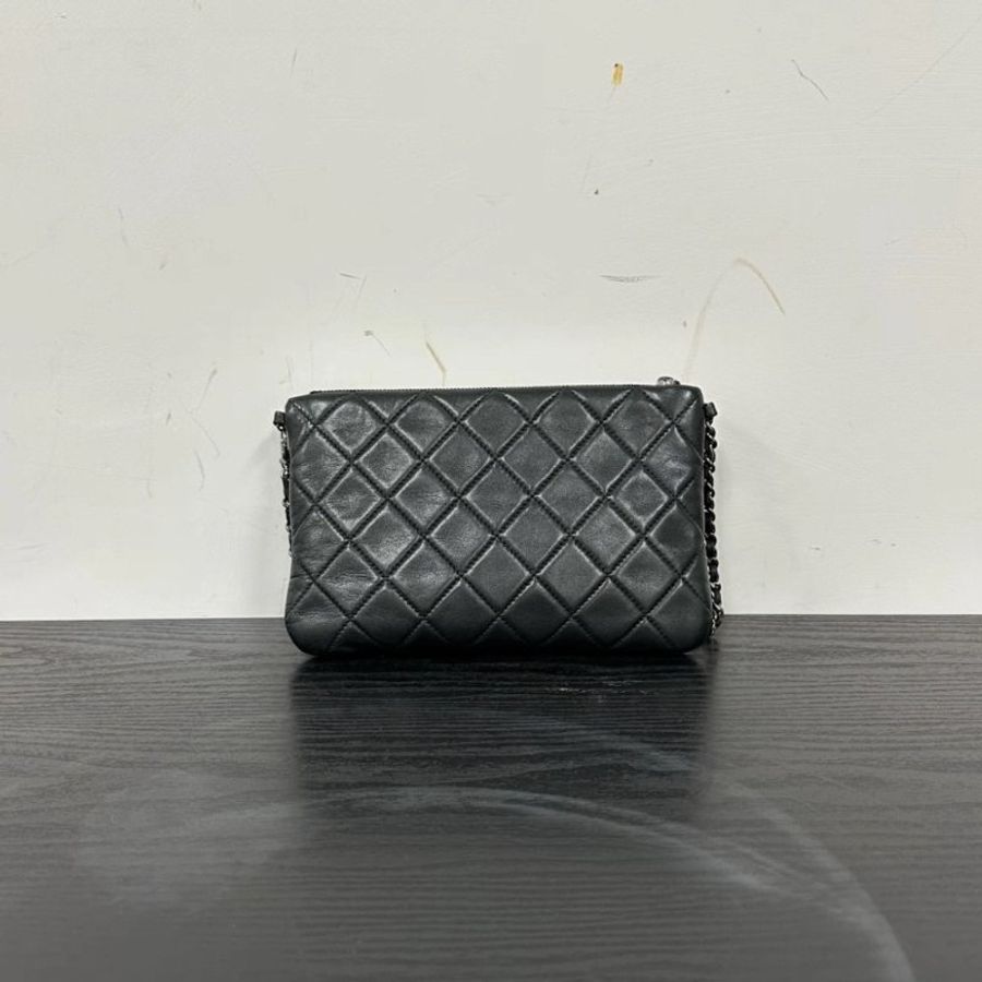 CHANEL 鎏金麻將銀扣肩背鏈條腋下包 21*14.5*2 98新配件保卡塵袋-5
