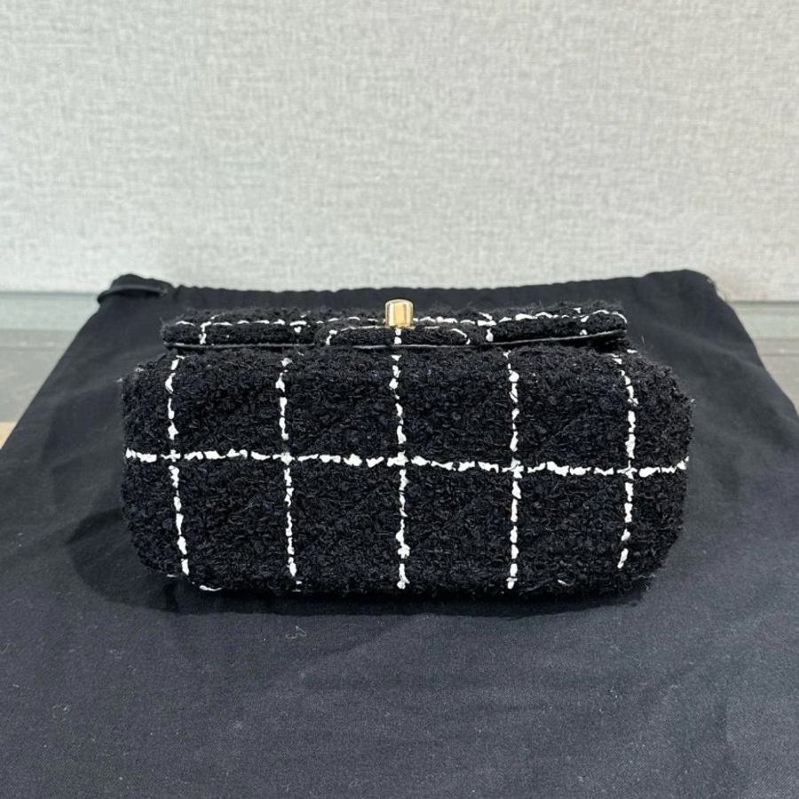 CHANEL 黑白毛呢金球方胖子肩背斜背包 17*13*7 98新配件塵袋-3