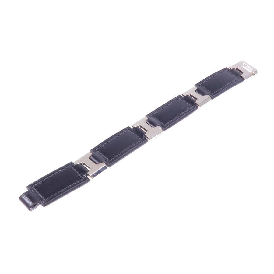 HERMES 皮革Bracelet銀扣手帶Noir-9