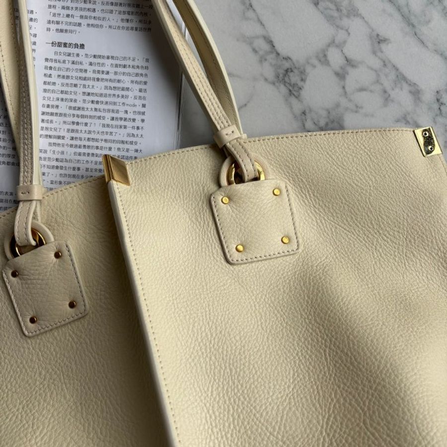 ::Chloe:: Vick Leather Tote 字母 米白色藍紅條紋牛皮托特包 肩背包 購物包-32