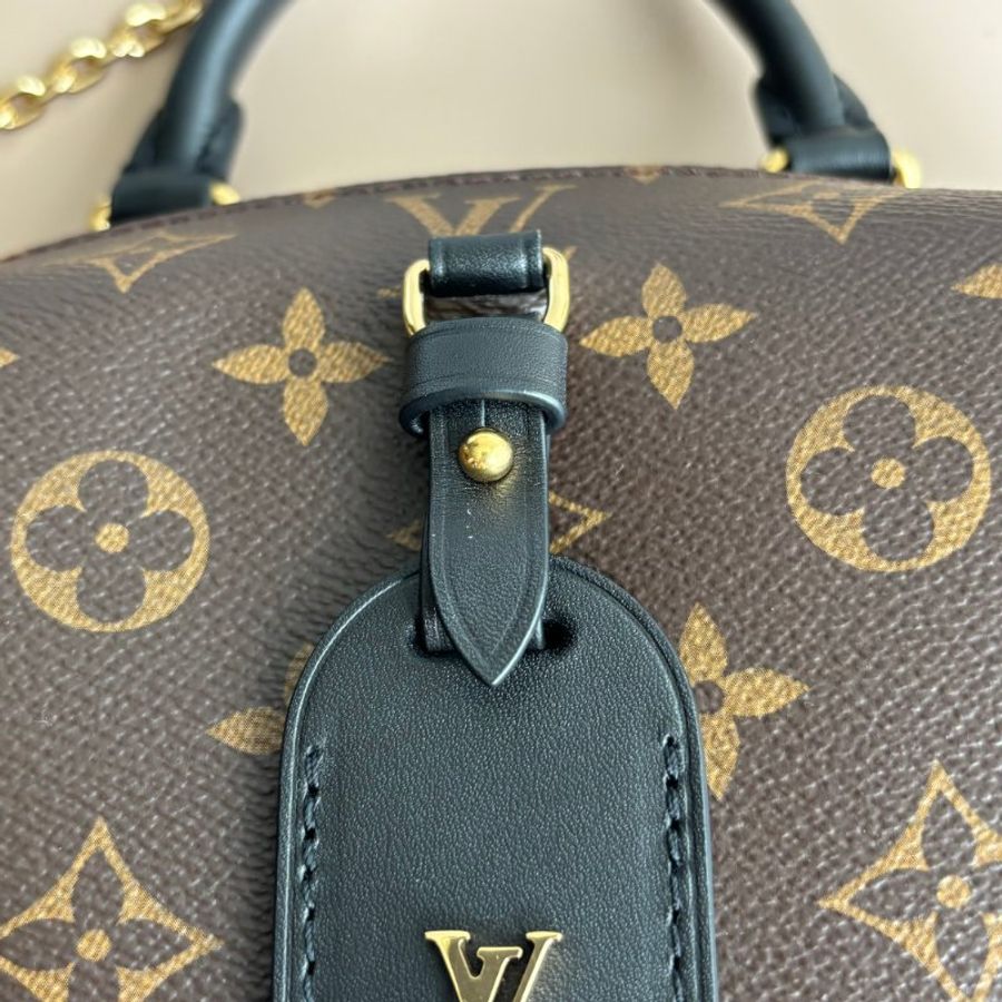 ::LOUIS VUITTON:: LV M45571 Petite Malle Souple咖啡色經典花紋拼接黑色皮革手提兩用包 斜背包-1