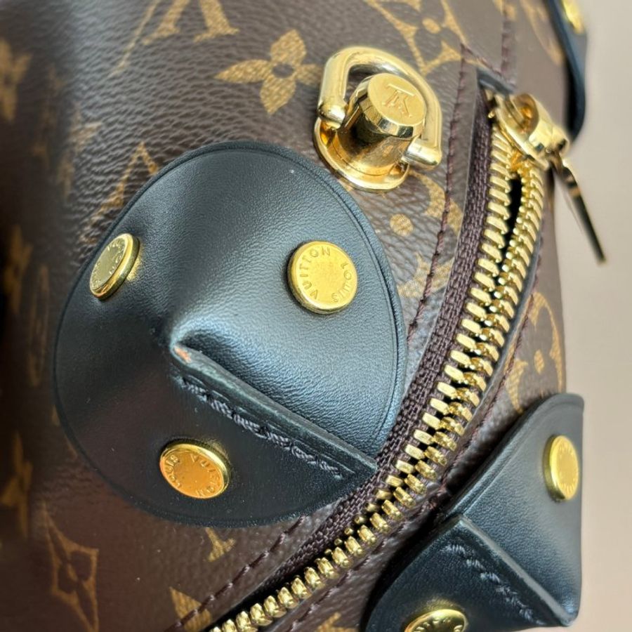 ::LOUIS VUITTON:: LV M45571 Petite Malle Souple咖啡色經典花紋拼接黑色皮革手提兩用包 斜背包-29