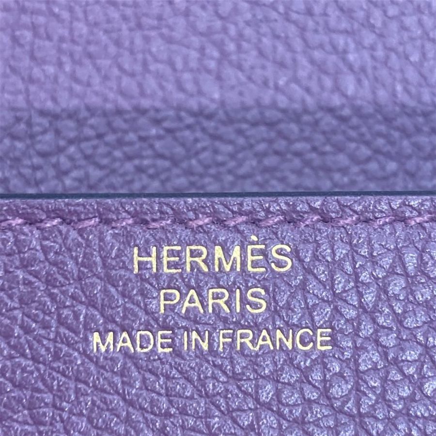 HERMES 愛馬仕 ROULIS SLIM 短夾 迷你腰包 皮革 紫色 金扣-8