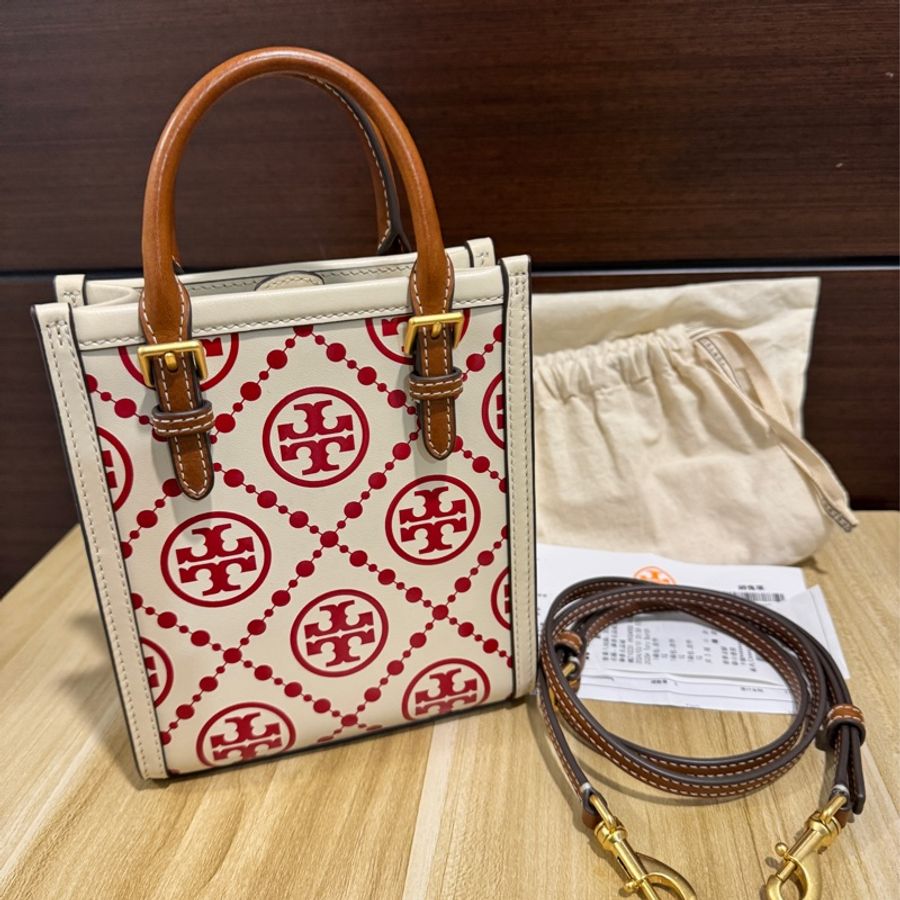 專櫃正品 TORY BURCH 白紅款 琴譜包 手機包 小方包-9
