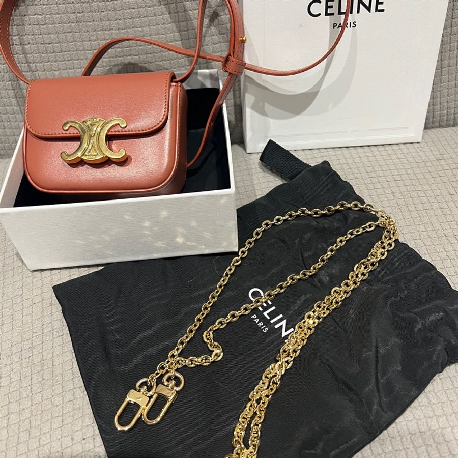 全網最後一顆💗Celine Mini Triomphe凱旋門 小廢包 焦糖色-1