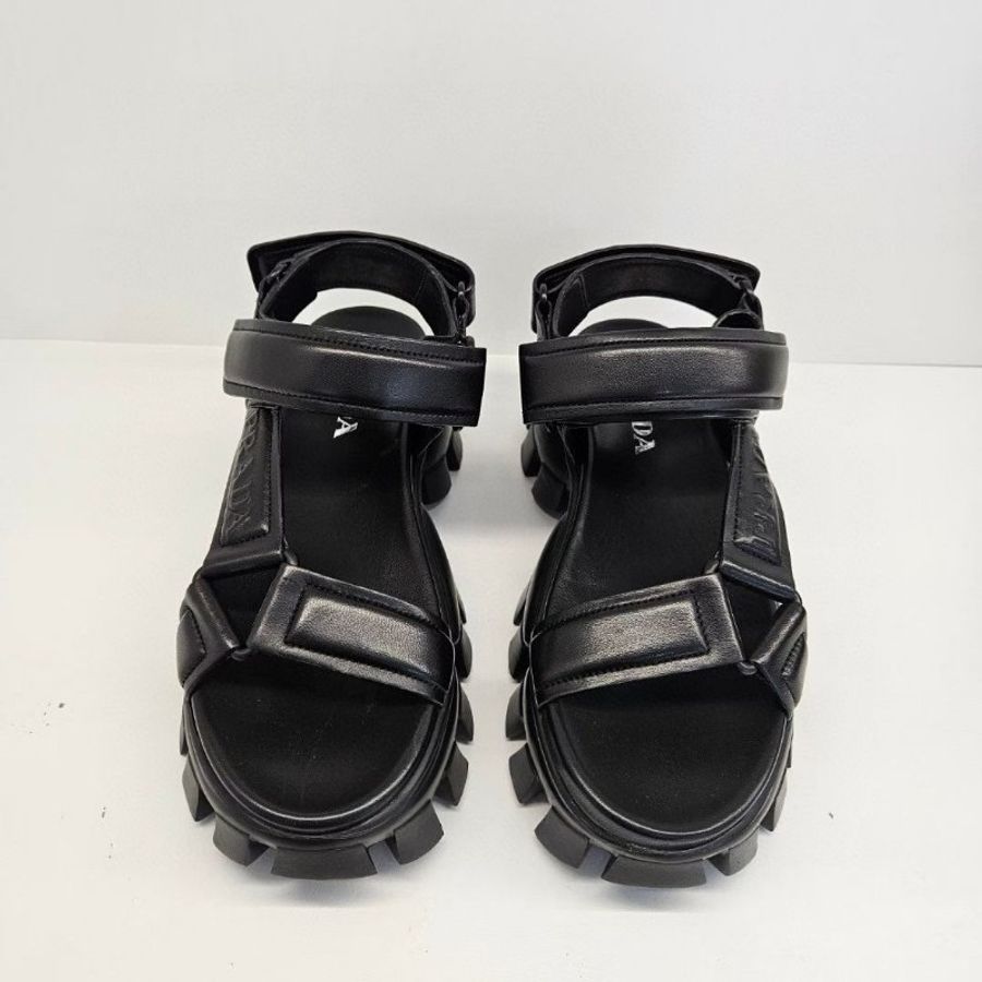 PRADA Nastro 黑色皮革鋸齒涼鞋 EU37碼-2