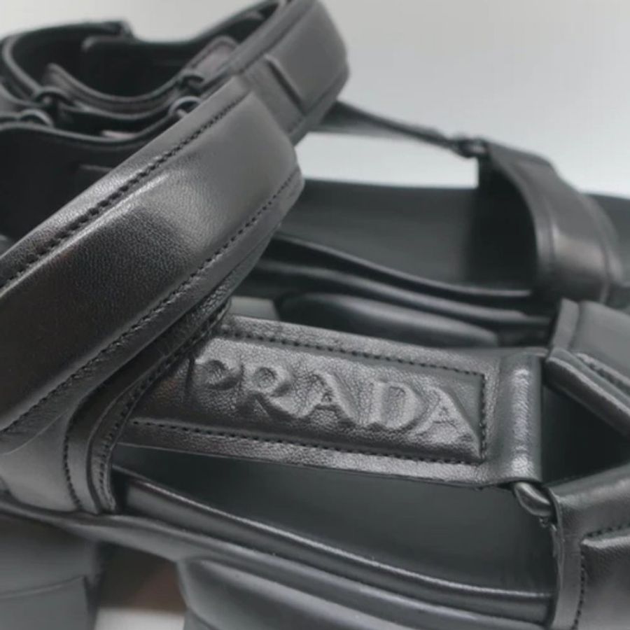 PRADA Nastro 黑色皮革鋸齒涼鞋 EU37碼-3