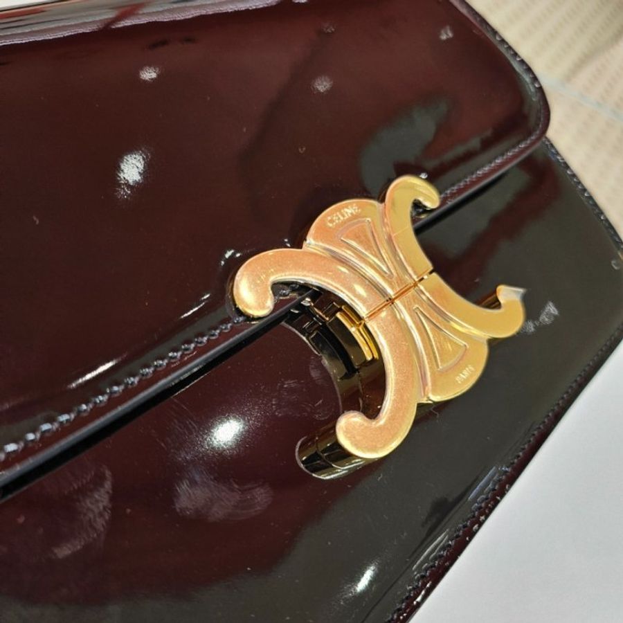 🎉新品好折扣✨Celine 117893 Teen Garance 漆面牛皮凱旋門 Teen Garance 包 黑色-7