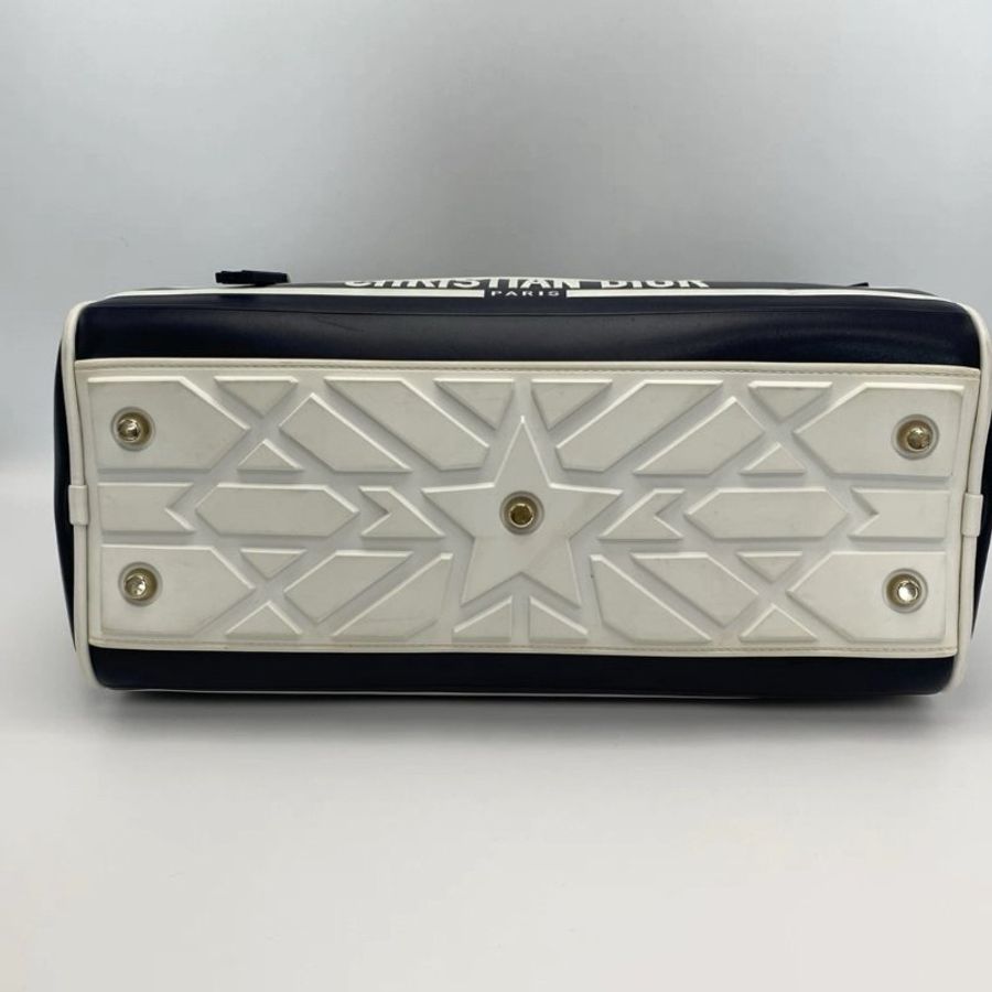 DIOR 黑白拼色光滑小牛皮手提肩背保齡球包34*18*15 98新配件保卡塵袋-4