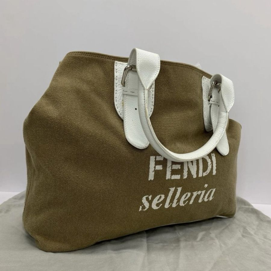FENDI 卡其色沙灘子母手提肩背托特包 42*32*14 98新配件塵袋-1