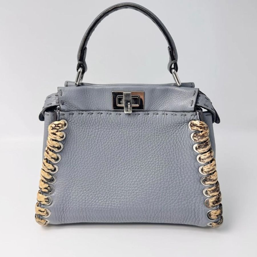 FENDI 霧霾藍Peekaboo小號蛇皮手提斜背包 24*18*11 98新配件塵袋-5
