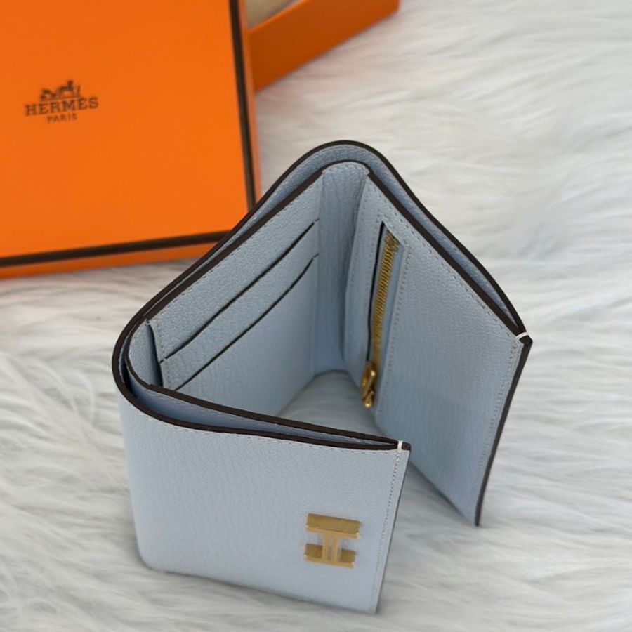 HERMES Bearn combine三折短夾 - 霧霾藍金 W-3
