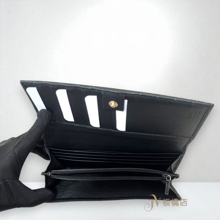 GUCCI 黑色牛皮雙G壓紋釦式拉鍊長夾449396-5