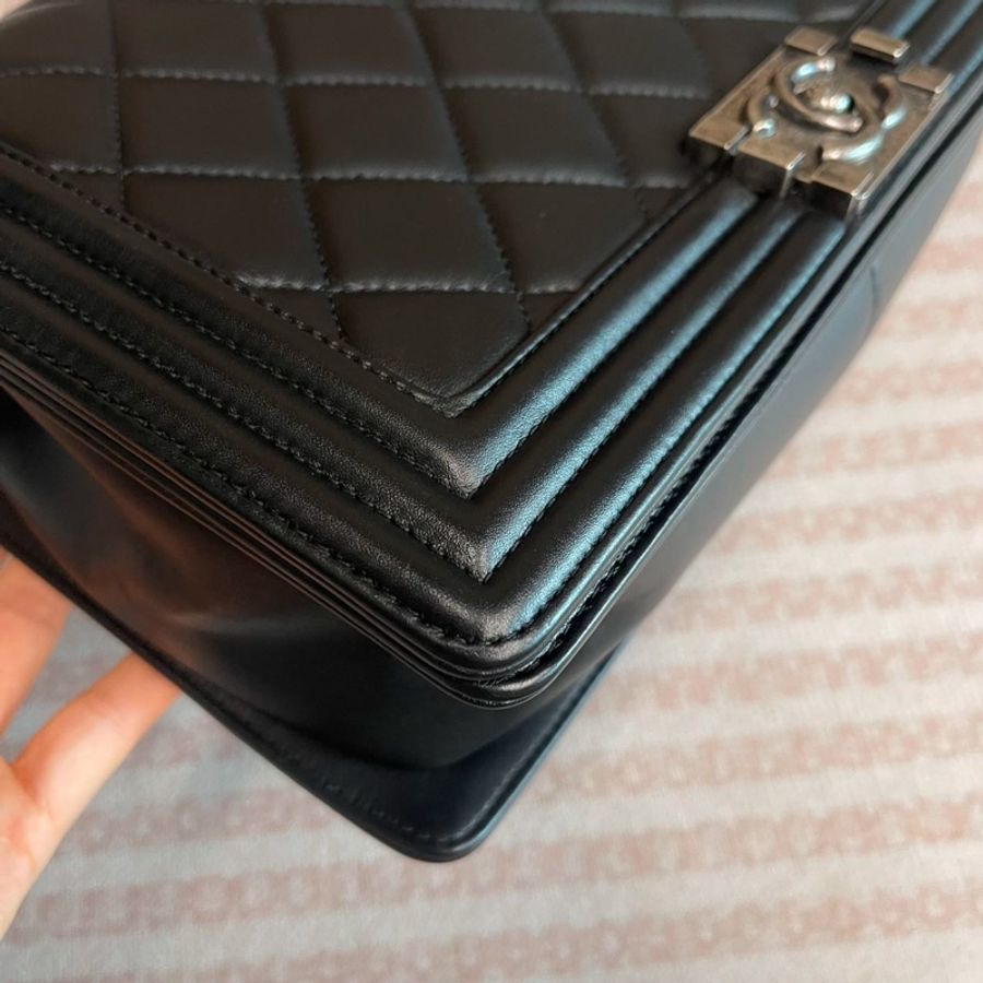 Chanel leboy28黑銀全牛皮鏈條斜挎包 #99新閒置 #櫃上在售25萬-20