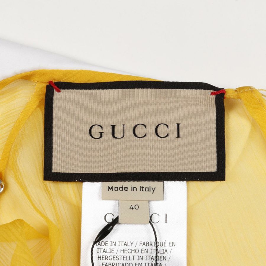 GUCCI 雪紡中長連身裙,真絲,黃色,女款 #40-3
