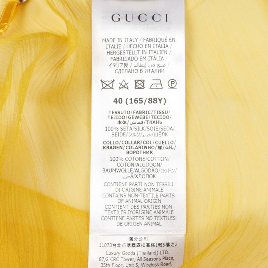 GUCCI 雪紡中長連身裙,真絲,黃色,女款 #40-4