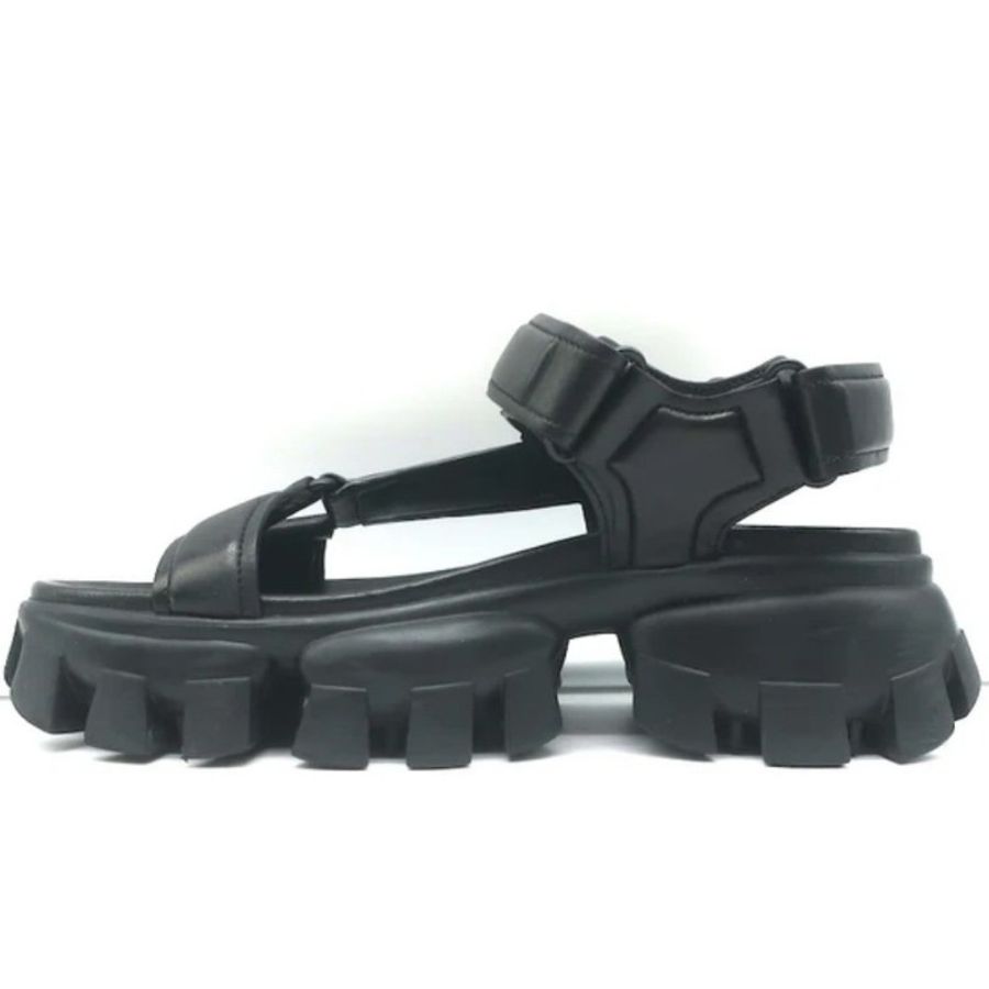 PRADA Nastro 黑色皮革鋸齒涼鞋 EU37.5碼-4