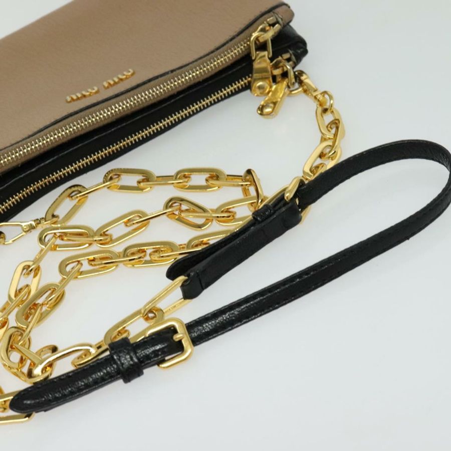 【日本直送】Miu Miu 鏈條單肩包 皮革 米色 金色 正品 138544-5