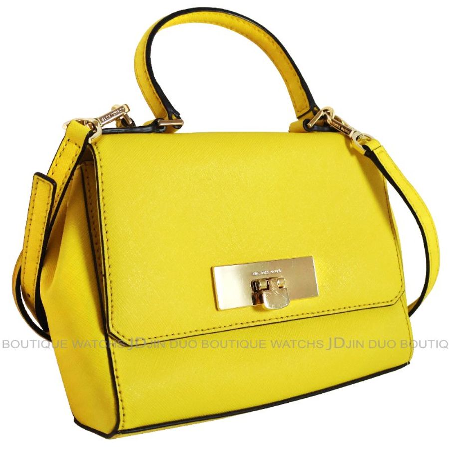 金鐸精品~2480 MICHAEL KORS MK Callie黃色防刮十字皮革紋手提側肩背包-2