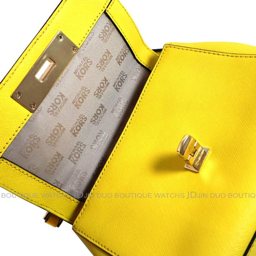 金鐸精品~2480 MICHAEL KORS MK Callie黃色防刮十字皮革紋手提側肩背包-5