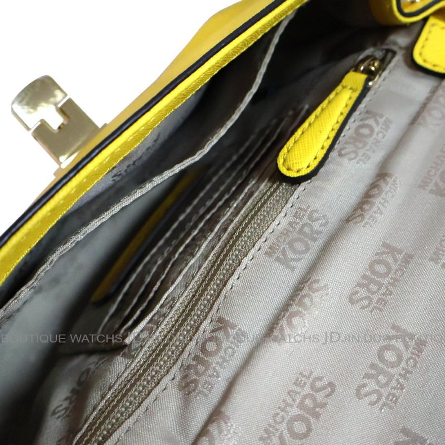 金鐸精品~2480 MICHAEL KORS MK Callie黃色防刮十字皮革紋手提側肩背包-6