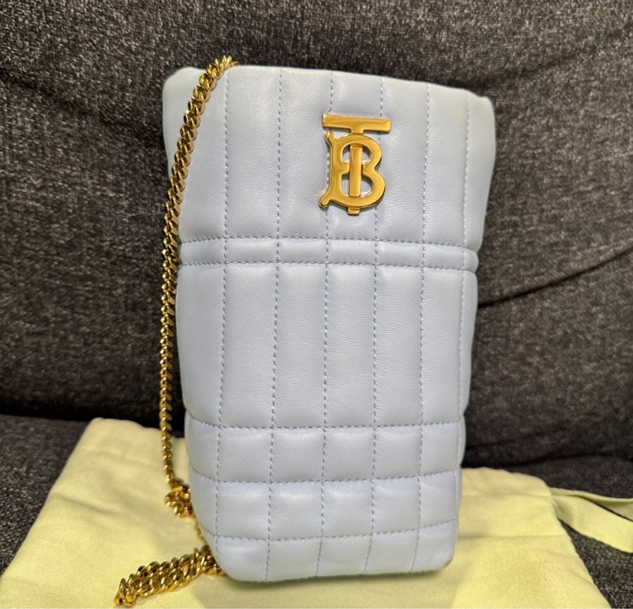 正品 BURBERRY 淡藍 MICRO LOLA 鍊包 手機包 薯條包 隨身包-0
